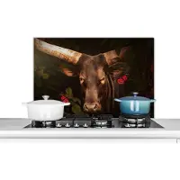 KitchenYeah Spatscherm keuken 80x55 cm - Kookplaat achterwand Jungle - Koe - Vlinder - Planten - Muurbeschermer - Spatwand fornuis - Hoogwaardig aluminium