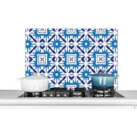 KitchenYeah Spatscherm keuken 90x60 cm - Kookplaat achterwand Vector - Blauw - Tegels - Patronen - Muurbeschermer - Spatwand fornuis - Hoogwaardig aluminium