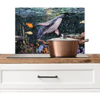 KitchenYeah Spatscherm keuken 60x40 cm - Kookplaat achterwand Mozaïek - Walvis - Koraal - Water - Muurbeschermer - Spatwand fornuis - Hoogwaardig aluminium