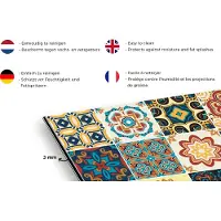 KitchenYeah Spatscherm keuken 120x60 cm - Kookplaat achterwand Bloemen - Vintage - Patroon - Blauw - Oranje - Muurbeschermer - Spatwand fornuis - Hoogwaardig aluminium