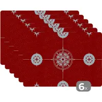KitchenYeah Placemat - Placemats kunststof - Kompas - Reizen - Patronen - 45x30 cm - 6 stuks - Hittebestendig - Anti-Slip - Onderlegger - Afneembaar