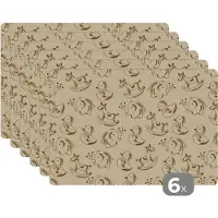 KitchenYeah Placemat - Placemats kunststof - Speelgoed - Dieren - Hobbelpaard - Patroon - 45x30 cm - 6 stuks - Hittebestendig - Anti-Slip - Onderlegger - Afneembaar