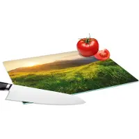 KitchenYeah Glazen Snijplank - 28x20 - Gras - Heuvels - Zon - Natuur - Landschap - Snijplanken Glas