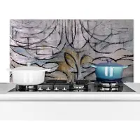 KitchenYeah Spatscherm keuken 90x45 cm - Kookplaat achterwand Bloeiende appelboom - Piet Mondriaan - Muurbeschermer - Spatwand fornuis - Hoogwaardig aluminium