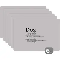 KitchenYeah Placemat - Placemats kunststof - Quotes - Dog - Hond definitie - Woordenboek - Spreuken - 45x30 cm - 6 stuks - Hittebestendig - Anti-Slip - Onderlegger - Afneembaar
