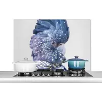 KitchenYeah Spatscherm keuken 100x65 cm - Kookplaat achterwand Kaketoe - Blauw - Dieren - Natuur - Muurbeschermer - Spatwand fornuis - Hoogwaardig aluminium