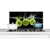 KitchenYeah Spatscherm keuken 80x40 cm - Kookplaat achterwand Appels - Fruit - Water - Zwart - Groen - Muurbeschermer - Spatwand fornuis - Hoogwaardig aluminium