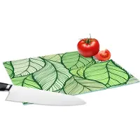 KitchenYeah Glazen Snijplank - 28x20 - Bladeren - Schets - Vintage - Patronen - Snijplanken Glas