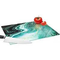 KitchenYeah Glazen Snijplank - 39x28 - Marmerlook - Blauw - Goud - Glitter - Luxe - Marmer - Snijplanken Glas