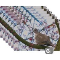 KitchenYeah Placemat - Placemats kunststof - Vogel - Bloemen - Duif - Bloesem takken - Roze - 45x30 cm - 6 stuks - Hittebestendig - Anti-Slip - Onderlegger - Afneembaar