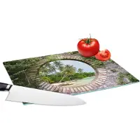 KitchenYeah Glazen Snijplank - 28x20 - Palmbomen - Tropisch - Doorkijk - Strand - Snijplanken Glas
