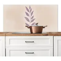 KitchenYeah Spatscherm keuken 120x60 cm - Kookplaat achterwand Tak - Bladeren - Minimalistisch - Beige - Muurbeschermer - Spatwand fornuis - Hoogwaardig aluminium