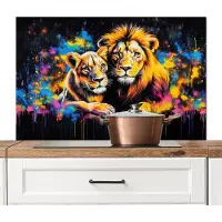 KitchenYeah Spatscherm keuken 100x65 cm - Kookplaat achterwand Leeuwen - Schilderij - Kleuren - Muurbeschermer - Spatwand fornuis - Hoogwaardig aluminium