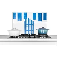KitchenYeah Spatscherm keuken 60x40 cm - Kookplaat achterwand Architectuur - Hek - Wit - Blauw - Deuren - Muurbeschermer - Spatwand fornuis - Hoogwaardig aluminium