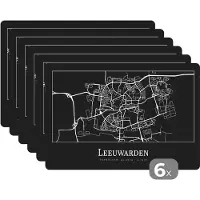 KitchenYeah Placemat - Placemats kunststof - Stadskaart - Leeuwarden - Kaart - Plattegrond - 45x30 cm - 6 stuks - Hittebestendig - Anti-Slip - Onderlegger - Afneembaar