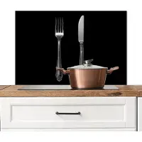 KitchenYeah Spatscherm keuken 90x60 cm - Kookplaat achterwand Vork - Mes - Zilver - Muurbeschermer - Spatwand fornuis - Hoogwaardig aluminium