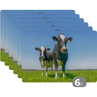 KitchenYeah Placemat - Placemats kunststof - Koeien - Weiland - Gras - Dieren - Boerderij - 45x30 cm - 6 stuks - Hittebestendig - Anti-Slip - Onderlegger - Afneembaar