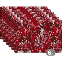 KitchenYeah Placemat - Placemats kunststof - Patroon - Jungle - Rood - 45x30 cm - 6 stuks - Hittebestendig - Anti-Slip - Onderlegger - Afneembaar
