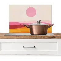 KitchenYeah Spatscherm keuken 60x40 cm - Kookplaat achterwand Heuvels - Oranje - Zon - Abstract - Muurbeschermer - Spatwand fornuis - Hoogwaardig aluminium