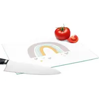 KitchenYeah Glazen Snijplank - 28x20 - Regenboog - Hartjes - Meisjes - Jongens - Pastel - Snijplanken Glas