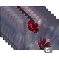 KitchenYeah Placemat - Placemats kunststof - Bloemen - Rood - Planten - Natuur - 45x30 cm - 6 stuks - Hittebestendig - Anti-Slip - Onderlegger - Afneembaar