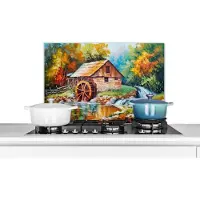 KitchenYeah Spatscherm keuken 60x40 cm - Kookplaat achterwand Landschap - Schilderij - Huis - Kunst - Herfst - Muurbeschermer - Spatwand fornuis - Hoogwaardig aluminium