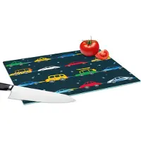 KitchenYeah Glazen Snijplank - 39x28 - Patronen - Auto - Ruimte - Kind - Jongens - Kinderen - Kids - Snijplanken Glas