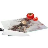 KitchenYeah Glazen Snijplank - 28x20 - Rood - Marmer - Goud - Snijplanken Glas