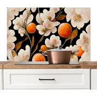 KitchenYeah Spatscherm keuken 100x65 cm - Kookplaat achterwand Bloemen - Wit - Oranje - Natuur - Muurbeschermer - Spatwand fornuis - Hoogwaardig aluminium