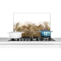 KitchenYeah Spatscherm keuken 70x50 cm - Kookplaat achterwand Marmer - Goud - Bruin - Textuur - Marmerlook - Muurbeschermer - Spatwand fornuis - Hoogwaardig aluminium