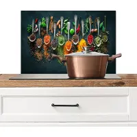 KitchenYeah Spatscherm keuken 60x40 cm - Kookplaat achterwand - Specerijen - Kruiden - Lepels - Muurbeschermer - Spatwand fornuis - Hoogwaardig aluminium - Wanddecoratie industrieel
