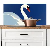 KitchenYeah Spatscherm keuken 100x50 cm - Kookplaat achterwand Zwaan - Wit - Snavel - Illustratie - Muurbeschermer - Spatwand fornuis - Hoogwaardig aluminium