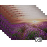 KitchenYeah Placemat - Placemats kunststof - Lavendel - Zon - Bloemen - 45x30 cm - 6 stuks - Hittebestendig - Anti-Slip - Onderlegger - Afneembaar