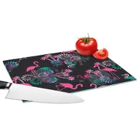 KitchenYeah Glazen Snijplank - 28x20 - Flamingo - Patroon - Roze - Jungle - Snijplanken Glas