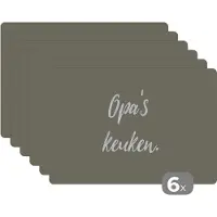 KitchenYeah Placemat - Placemats kunststof - Quotes - Spreuken - Opa's keuken - Opa - Keuken - 45x30 cm - 6 stuks - Hittebestendig - Anti-Slip - Onderlegger - Afneembaar