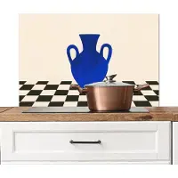 KitchenYeah Spatscherm keuken 90x60 cm - Kookplaat achterwand Vaas - Blauw - Geblokt - Modern - Muurbeschermer - Spatwand fornuis - Hoogwaardig aluminium