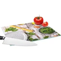 KitchenYeah Glazen Snijplank - 28x20 - Pasta - Kruiden - Ei - Citroen - Keuken - Snijplanken Glas