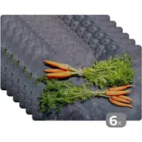 KitchenYeah Placemat - Placemats kunststof - Wortel - Groente - Marmer - Industrieel - 45x30 cm - 6 stuks - Hittebestendig - Anti-Slip - Onderlegger - Afneembaar