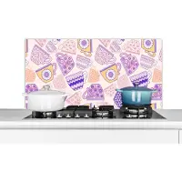 KitchenYeah Spatscherm keuken 100x50 cm - Kookplaat achterwand Patronen - Theekopjes - Thee - Muurbeschermer - Spatwand fornuis - Hoogwaardig aluminium