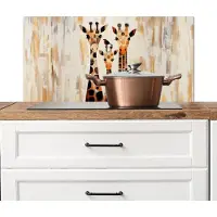 KitchenYeah Spatscherm keuken 80x40 cm - Kookplaat achterwand Giraffen - Cartoon - Crème - Muurbeschermer - Spatwand fornuis - Hoogwaardig aluminium