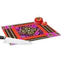 KitchenYeah Glazen Snijplank - 39x28 - Bloemen - Ketting - Panterprint - Goud - Patroon - Snijplanken Glas