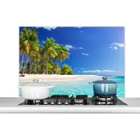 KitchenYeah Spatscherm keuken 100x65 cm - Kookplaat achterwand Strand - Zee - Palmboom - Zon - Zomer - Muurbeschermer - Spatwand fornuis - Hoogwaardig aluminium