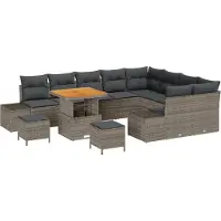 vidaXL Tuinbank Set 12 st 11-Aantal zitplaatsen Grijs Poly rattan