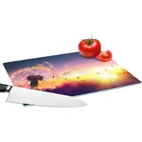 KitchenYeah Glazen Snijplank - 28x20 - Paardenbloem - Bloemen - Zonsondergang - Horizon - Nacht - Snijplanken Glas