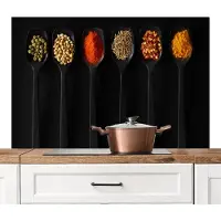 KitchenYeah Spatscherm keuken 120x80 cm - Kookplaat achterwand Lepels - Specerijen - Zwart - Kruiden - Rustiek - Muurbeschermer - Spatwand fornuis - Hoogwaardig aluminium
