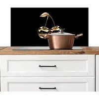 KitchenYeah Spatscherm keuken 80x40 cm - Kookplaat achterwand Kersen - Zwart - Goud - Chrome - Muurbeschermer - Spatwand fornuis - Hoogwaardig aluminium