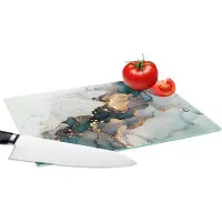 KitchenYeah Glazen Snijplank - 28x20 - Blauw - Marmer - Goud - Snijplanken Glas
