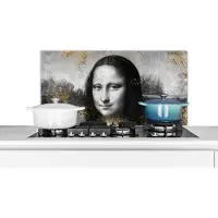 KitchenYeah Spatscherm keuken 90x45 cm - Kookplaat achterwand Mona Lisa - Da Vinci - Zwart - Wit - Goud - Muurbeschermer - Spatwand fornuis - Hoogwaardig aluminium