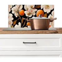 KitchenYeah Spatscherm keuken 70x30 cm - Kookplaat achterwand Bloemen - Wit - Oranje - Natuur - Muurbeschermer - Spatwand fornuis - Hoogwaardig aluminium