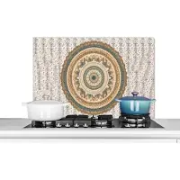 KitchenYeah Spatscherm keuken 90x60 cm - Kookplaat achterwand Bloemen - Mandala - Vintage - Bruin - Hippie - Muurbeschermer - Spatwand fornuis - Hoogwaardig aluminium